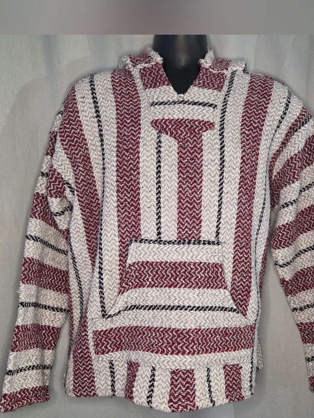 Baja Joe Striped Baja Hoodie Sweater - Red & White Size Large